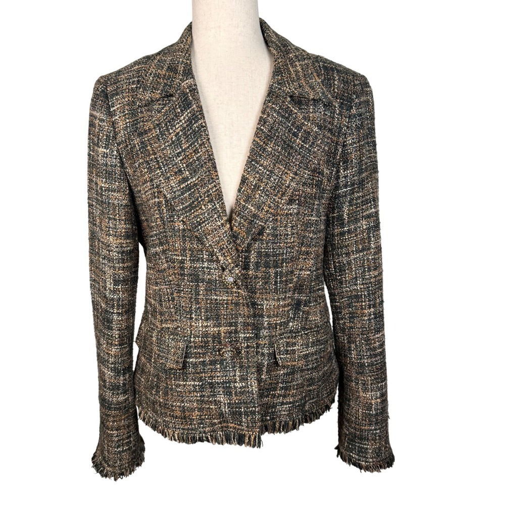 Womens Tweed Blazer Fringe‎ Hem Career Jacket Textured Boucle 10 Career Office